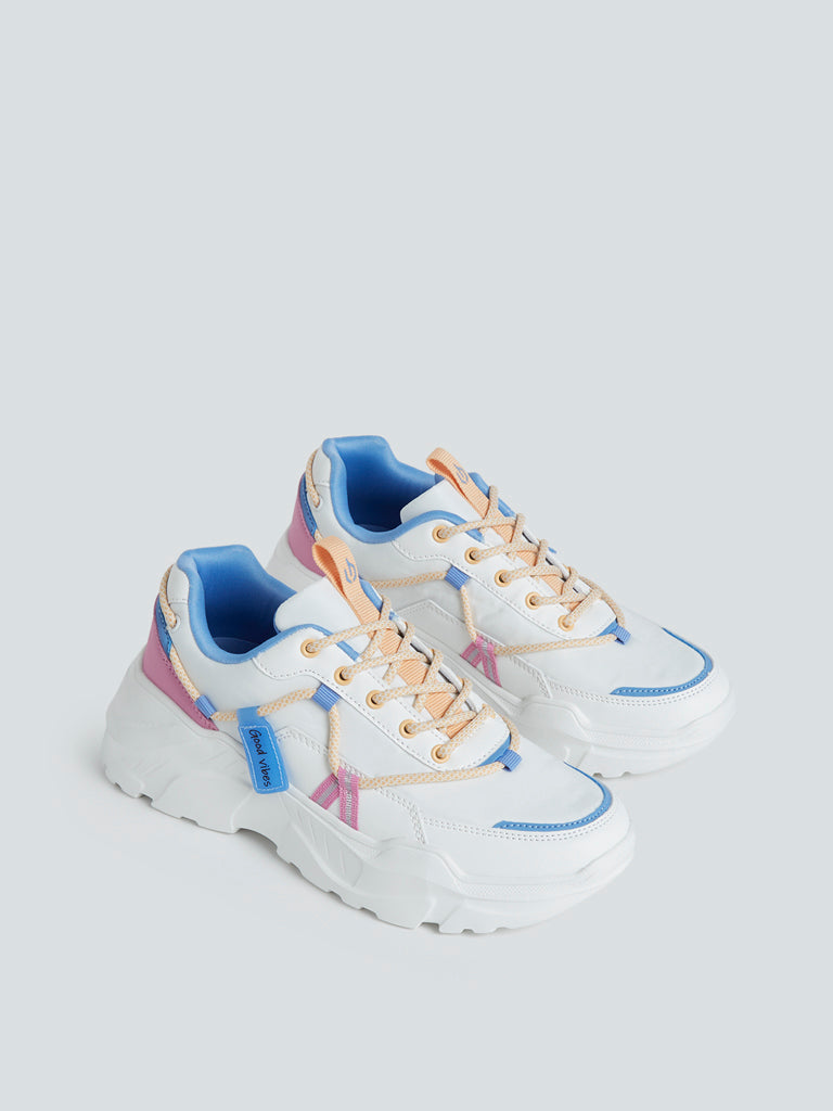 LUNA BLU White Colour-Block Chunky Sneakers